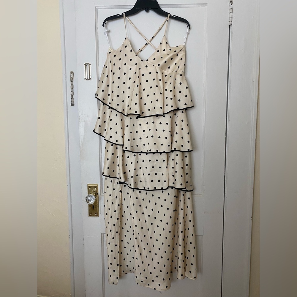 🆕 NWT MinkPink polka dot ruffle midi/floor length dress